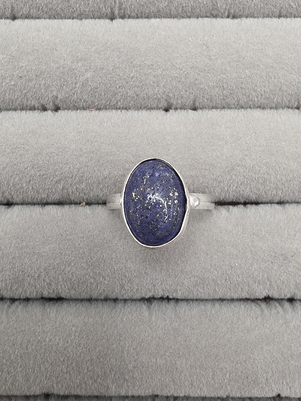 Silver Plated Lapis Lazuli Oval Ring Size 7 3/4 - Blue Gemstone